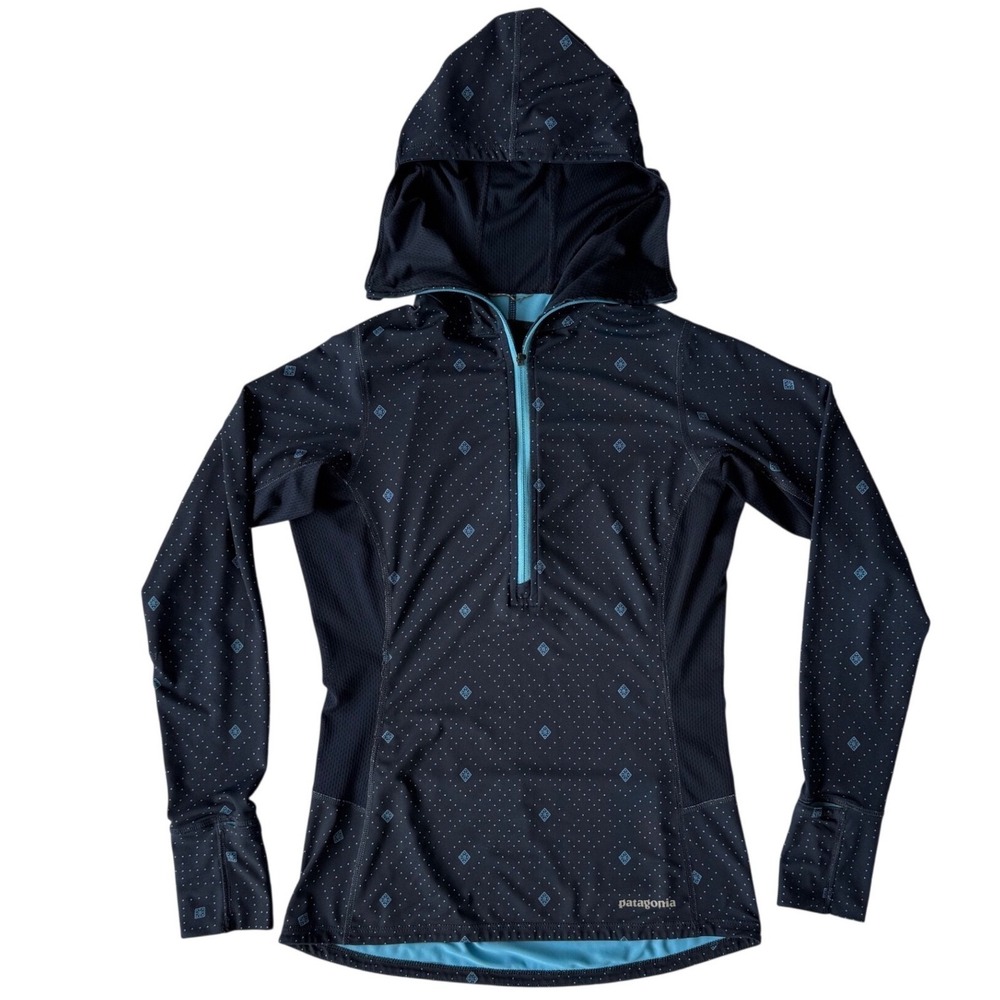 PATAGONIA Women's All Weather Zip-Neck Hoody, Navy Turquoise Breathable Size XS